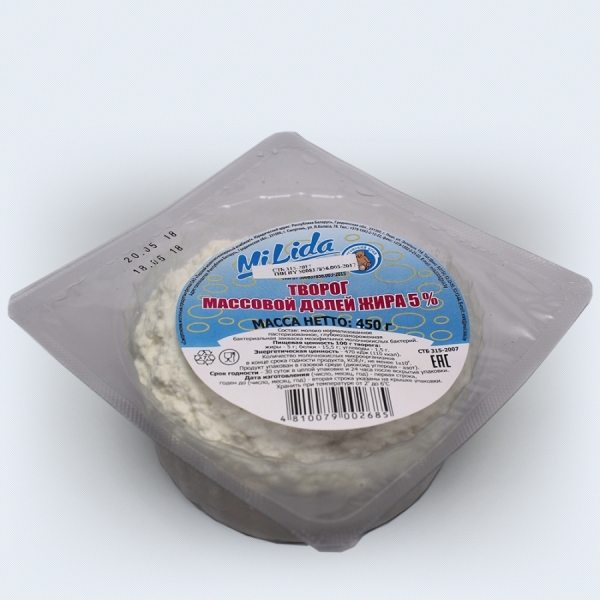 Cottage cheese 5% fat, packaged multilayer film-laminate