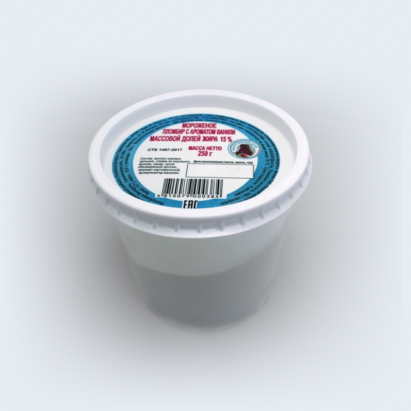 Мороженое пломбир с ароматом ванилина м.д.ж. 15% фасованное